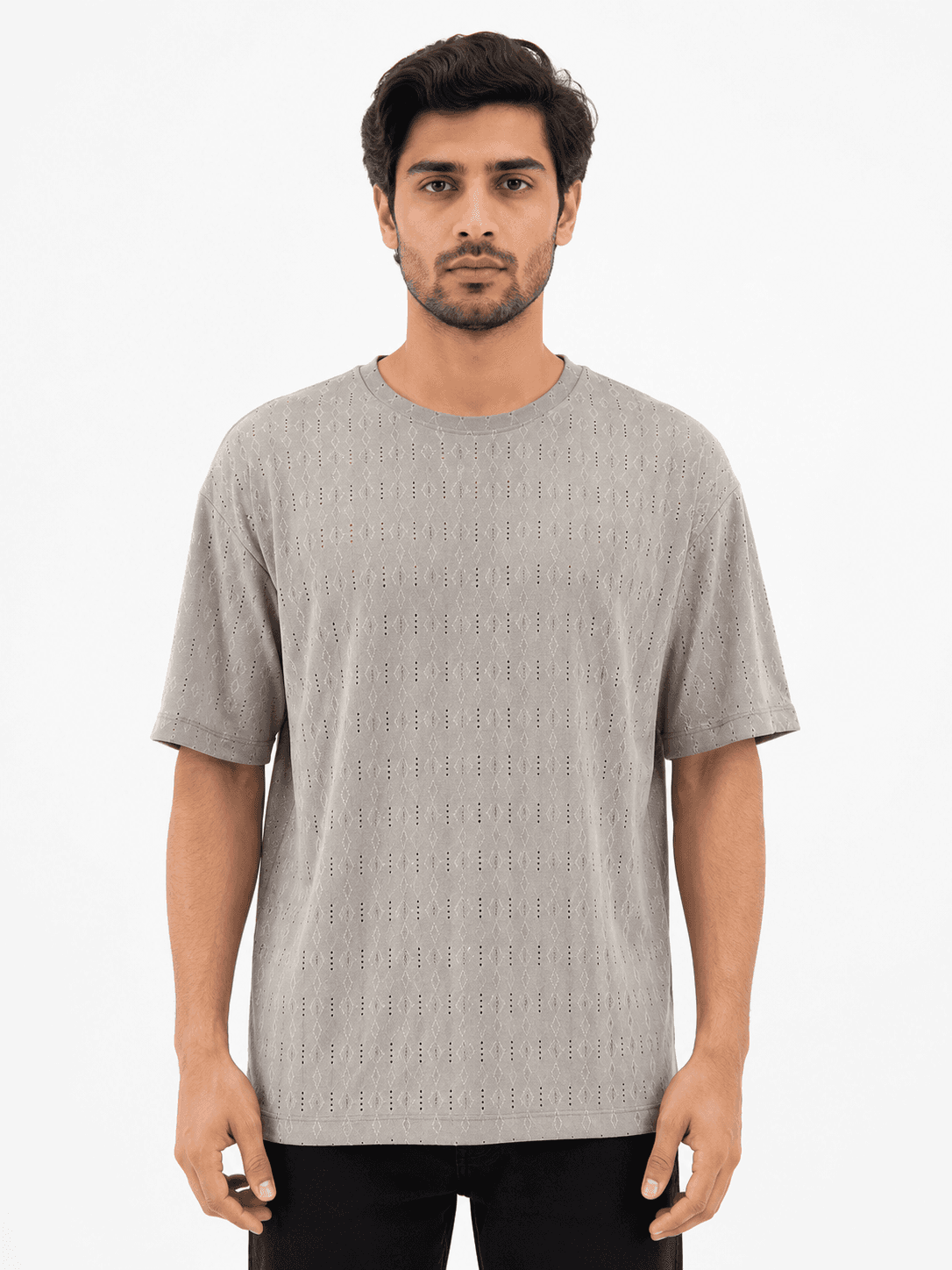 SILVER GRID OVERSIZED POLO T-SHIRT
