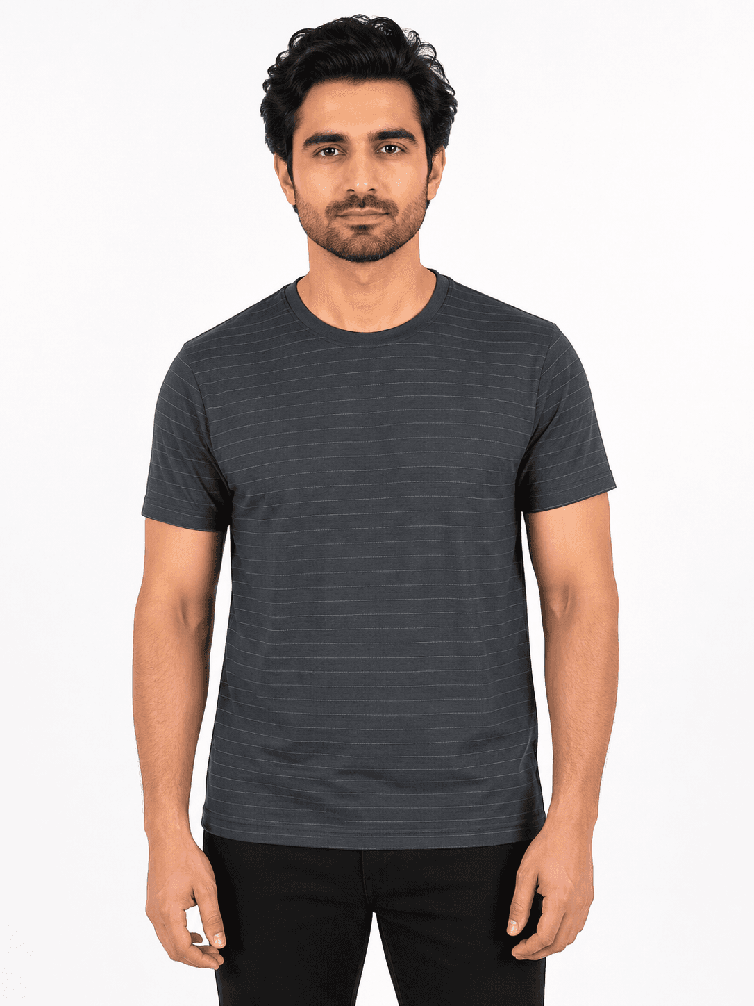 CHARCOAL PINSTRIPE OVERSIZED POLO T-SHIRT
