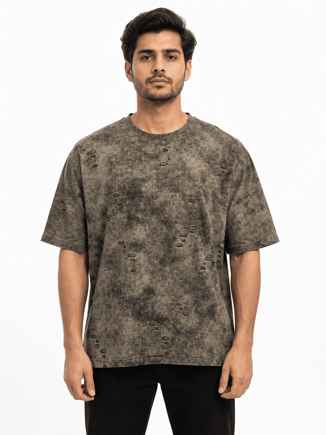 VINTAGE TAUPE DISTRESSED OVERSIZED POLO T-SHIRT